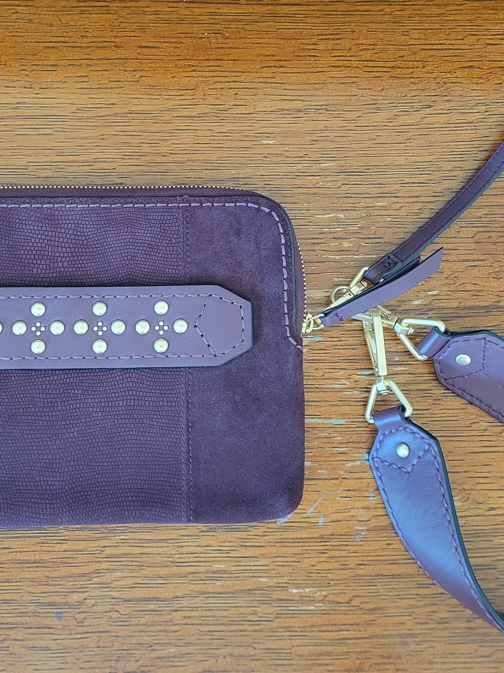 Vera Bradley Mallory Plum Studded Leather Wristlet Clutch
